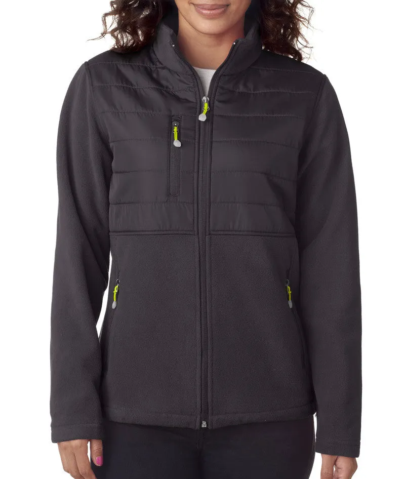 ultraclub ladies' fleece jacket with quilted yoke overlay - charcoal (2xl)