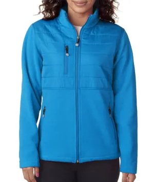 ultraclub ladies' fleece jacket with quilted yoke overlay - kinetic blue (m)