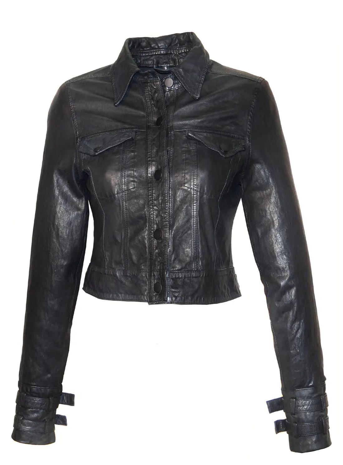 Vannamoda Crop Leather Washed Jacket