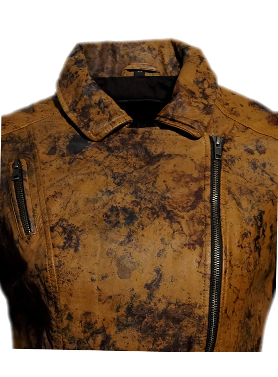 Women Marbled Leather Biker Jacket