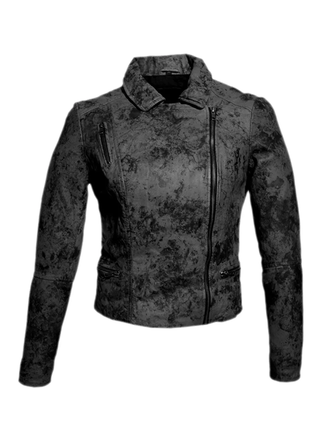 Women Marbled Leather Biker Jacket