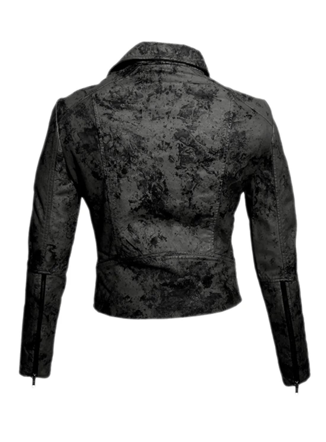 Women Marbled Leather Biker Jacket