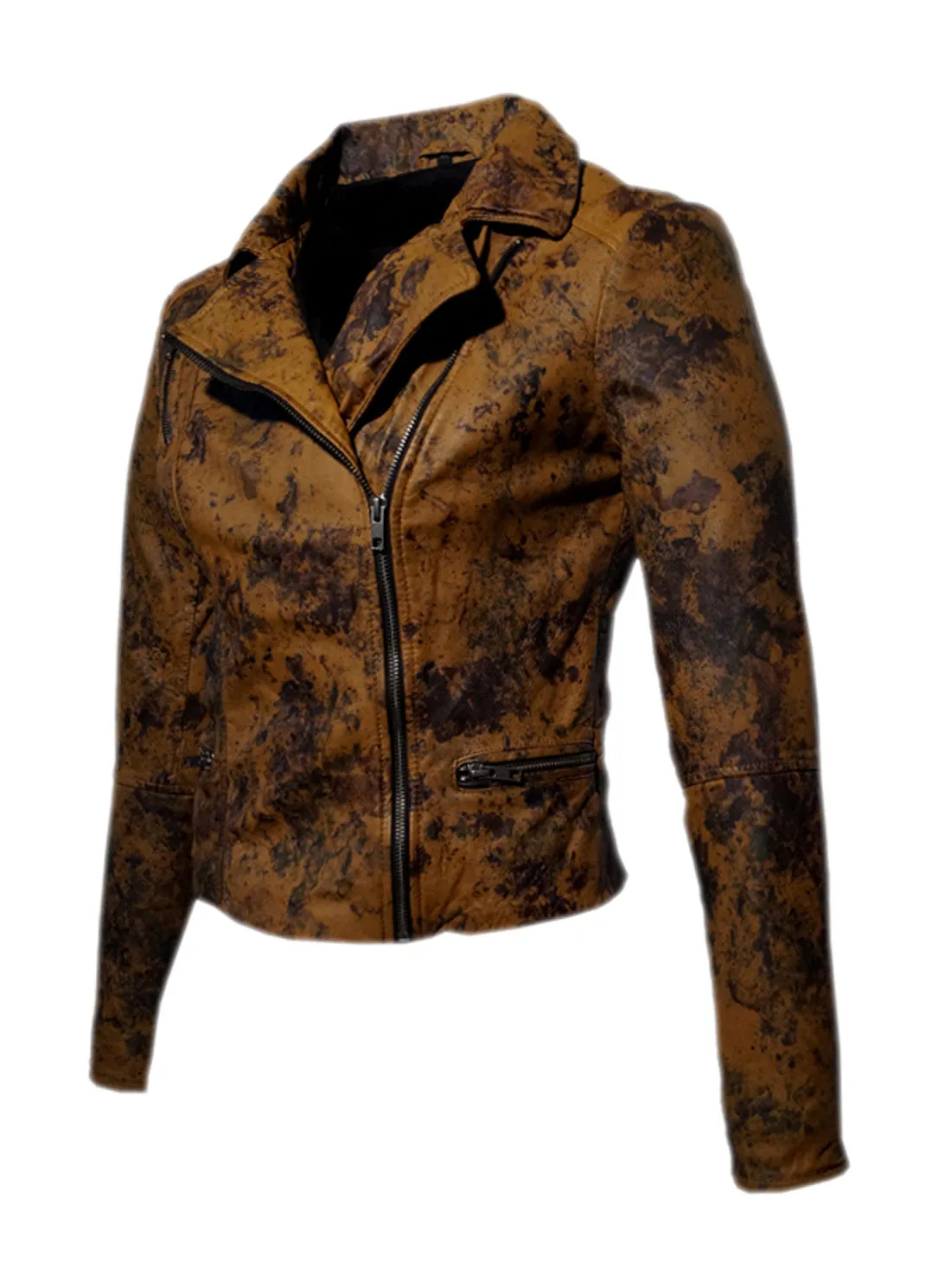Women Marbled Leather Biker Jacket