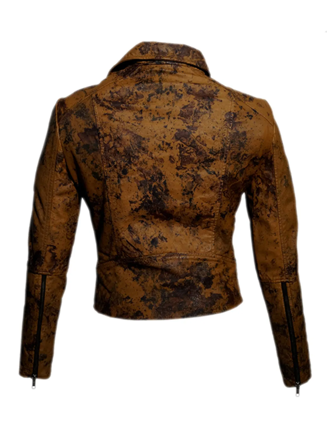 Women Marbled Leather Biker Jacket