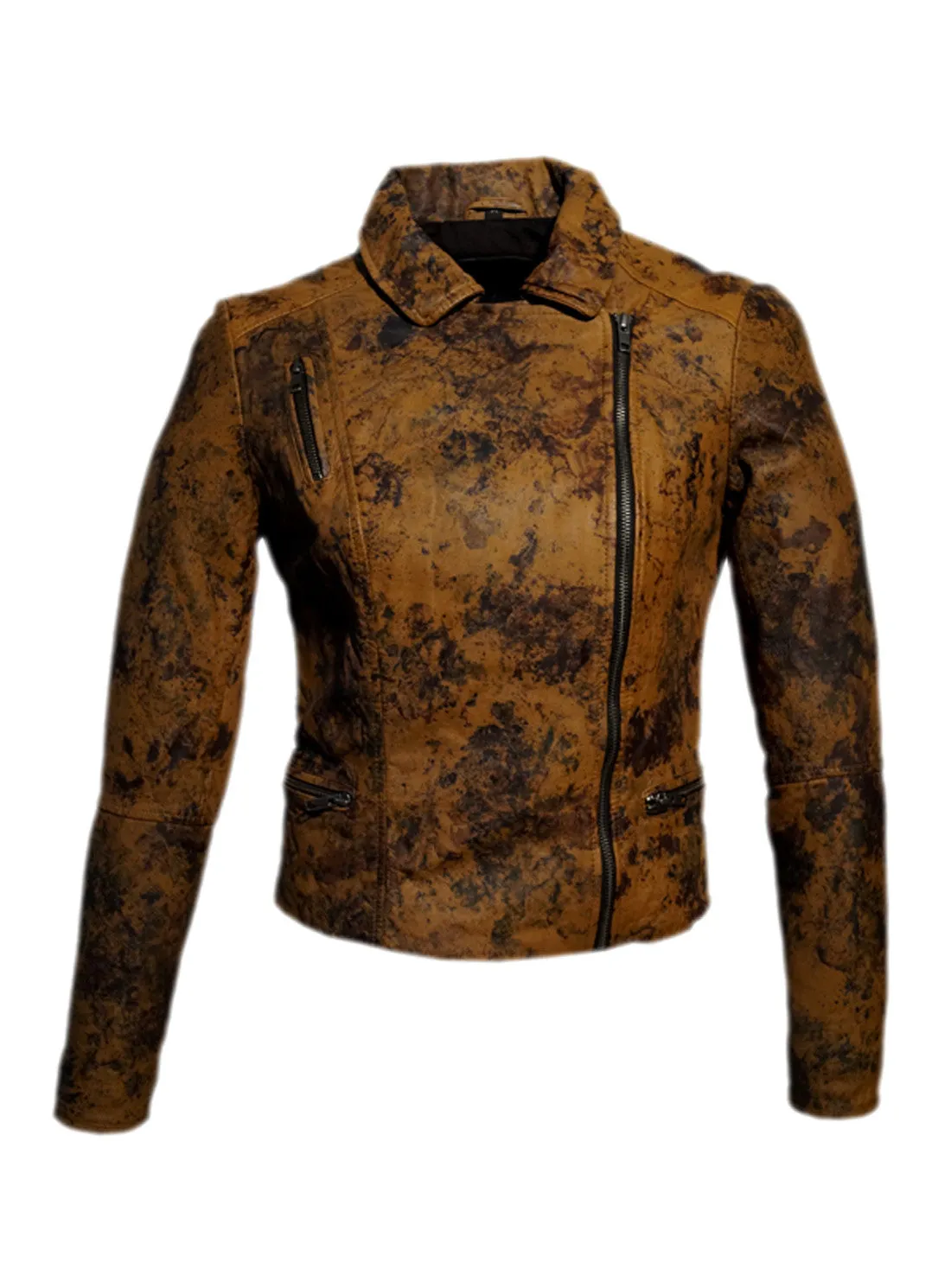 Women Marbled Leather Biker Jacket