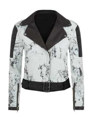 Women Marbled Leather MotorCycle Biker Jacket