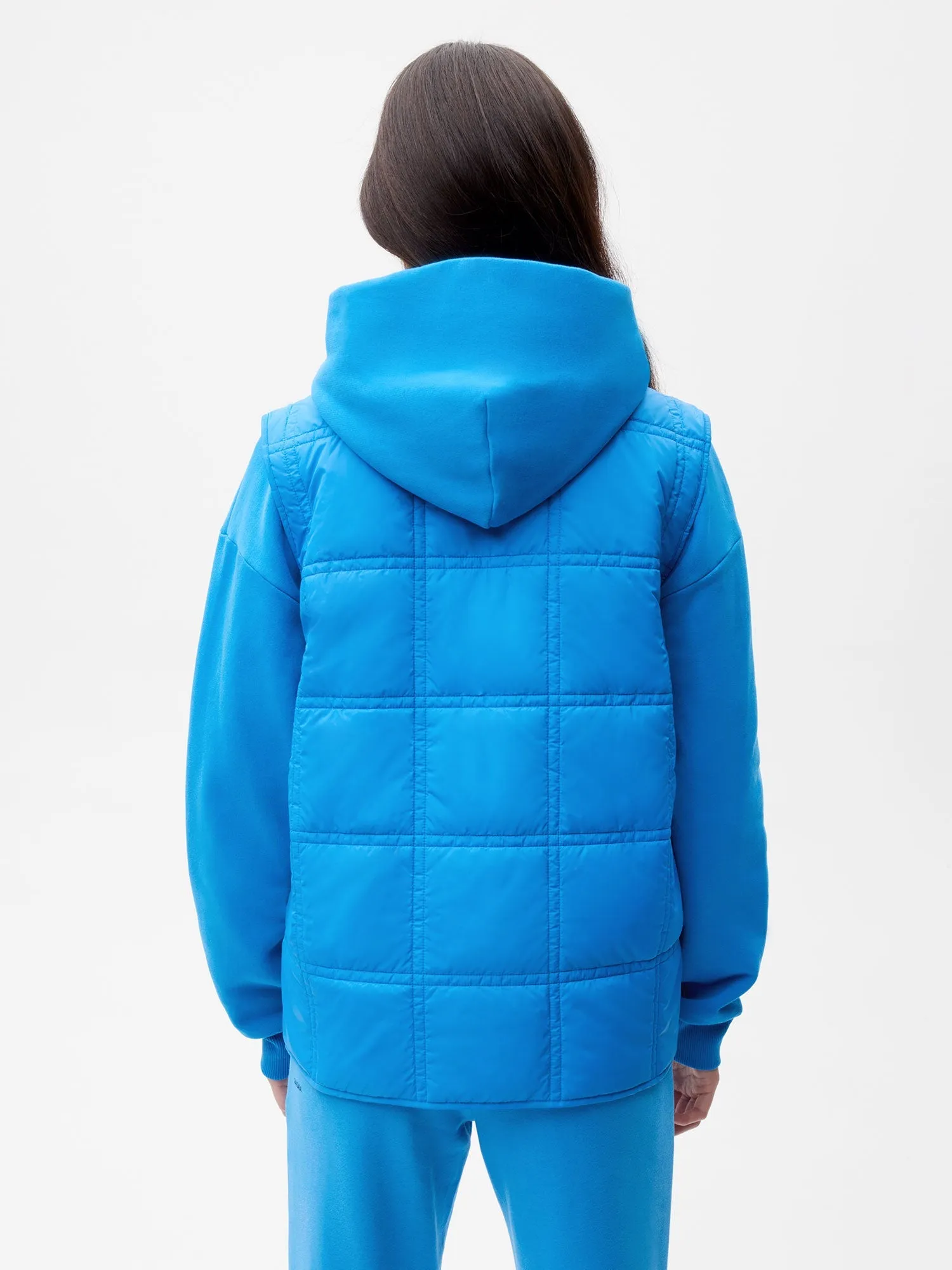 Womens Flower-Warmth Quilted Gilet—cerulean blue