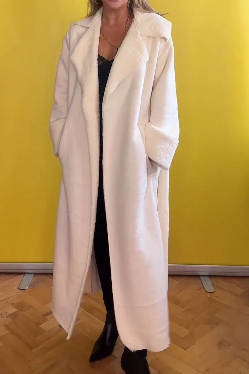 Women's Lapel Long Sleeve Plush Trench Coat