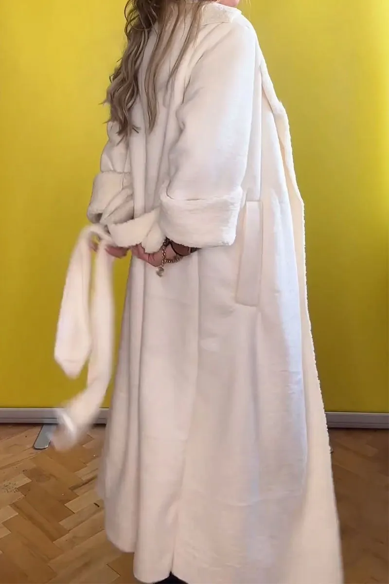 Women's Lapel Long Sleeve Plush Trench Coat