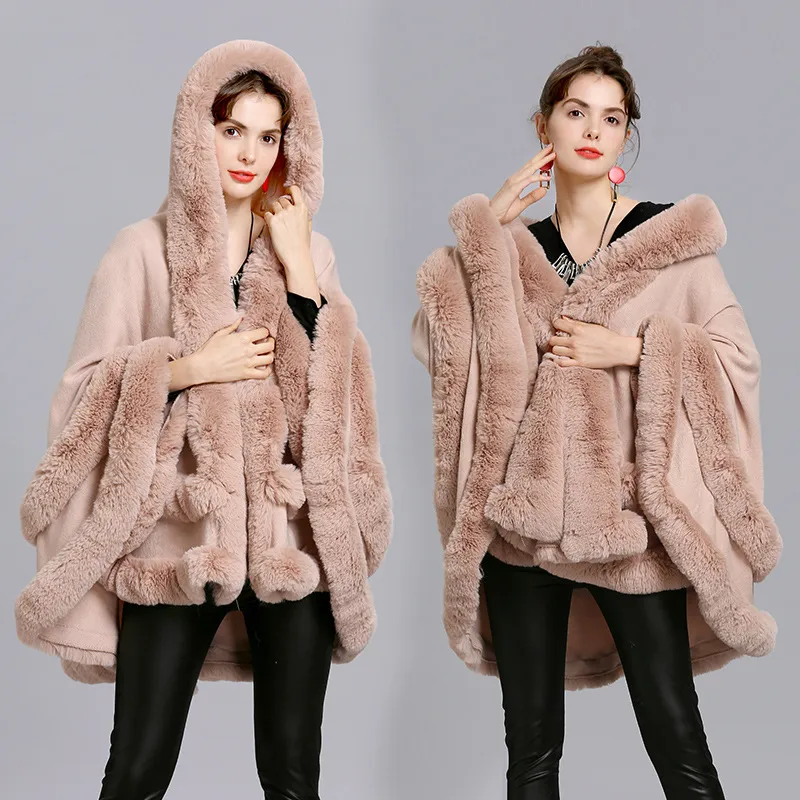 Women's Oversized Poncho Faux Fur Cape Coat