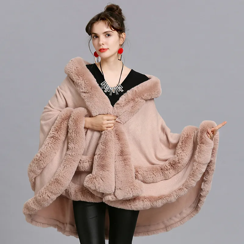 Women's Oversized Poncho Faux Fur Cape Coat