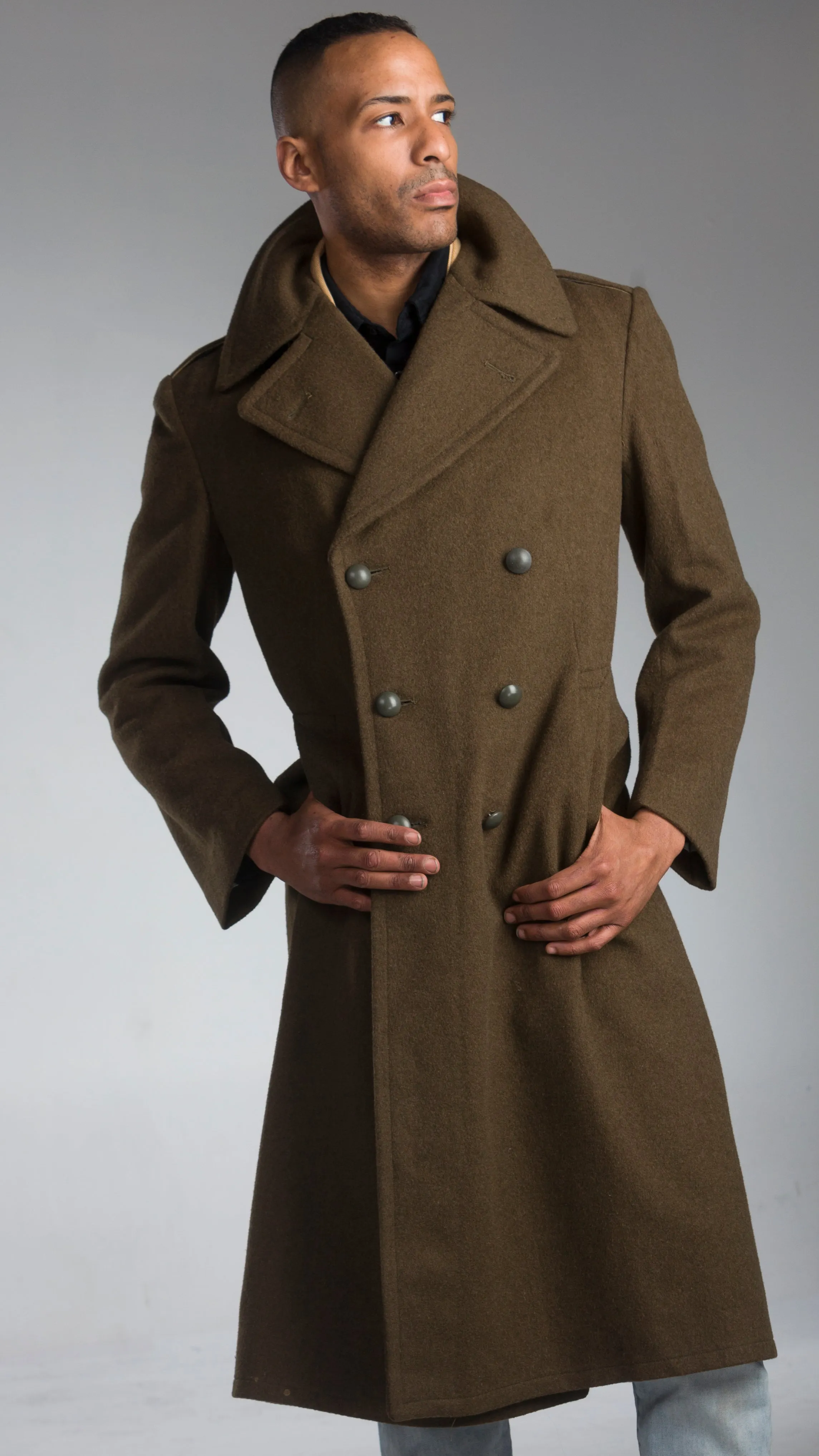 WWII Style Brown M47 French Army Wool Overcoat