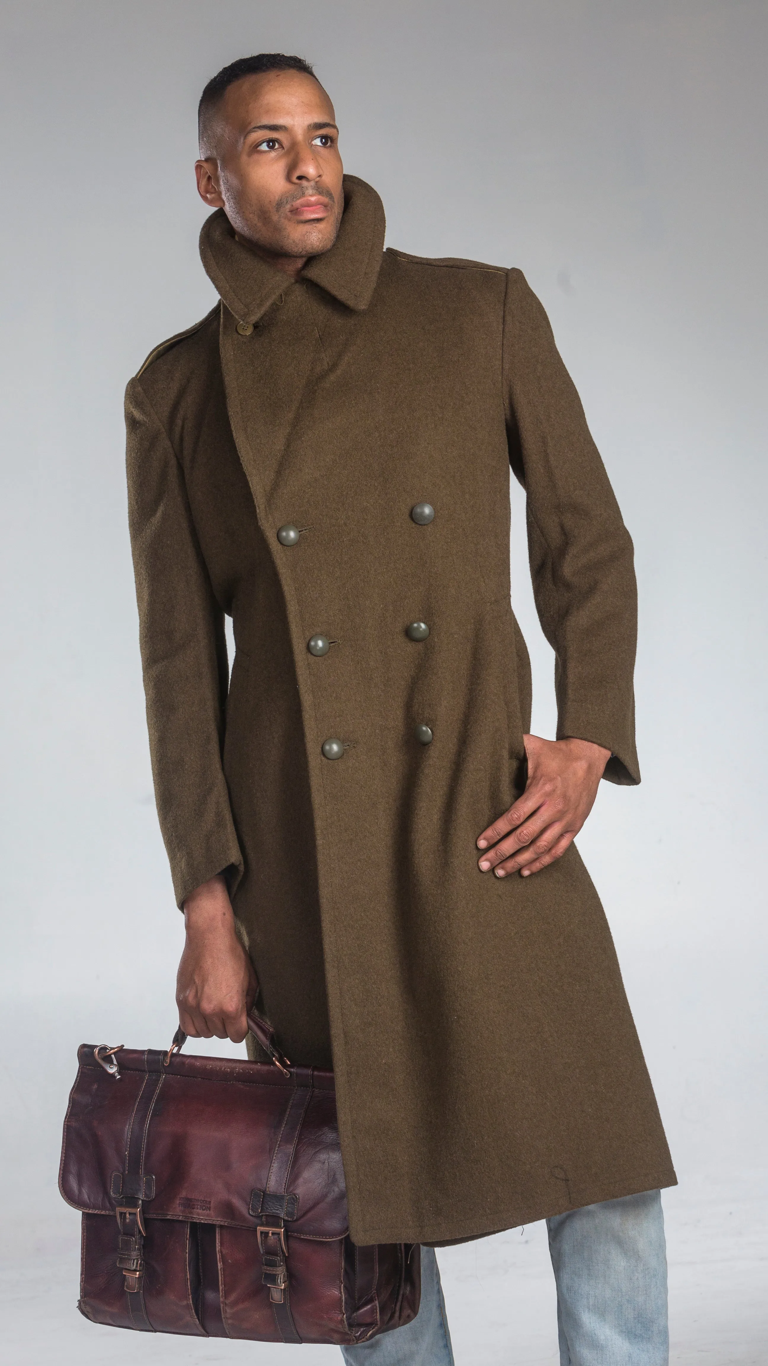 WWII Style Brown M47 French Army Wool Overcoat